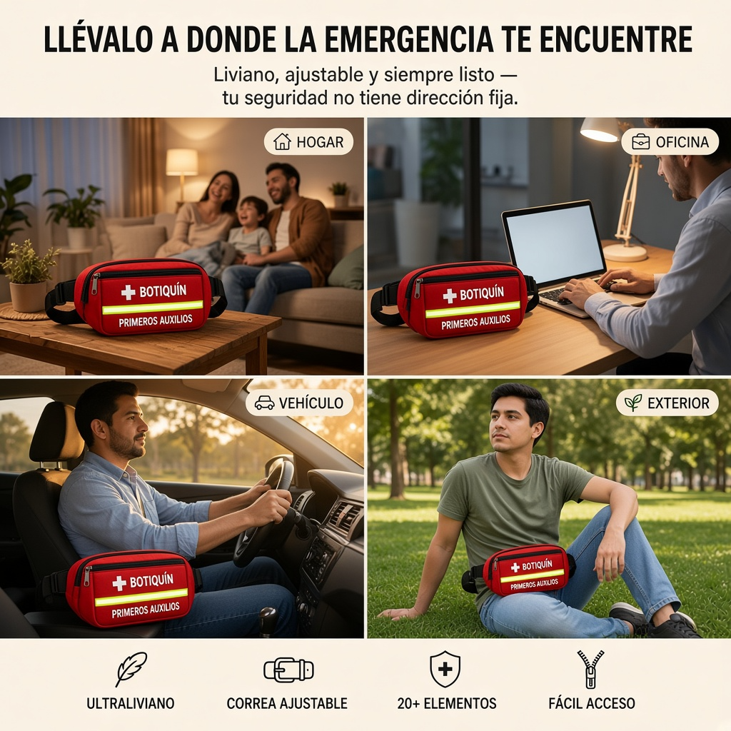 Kit de Primeros Auxilios Completo con Linterna y Pito de Emergencia.