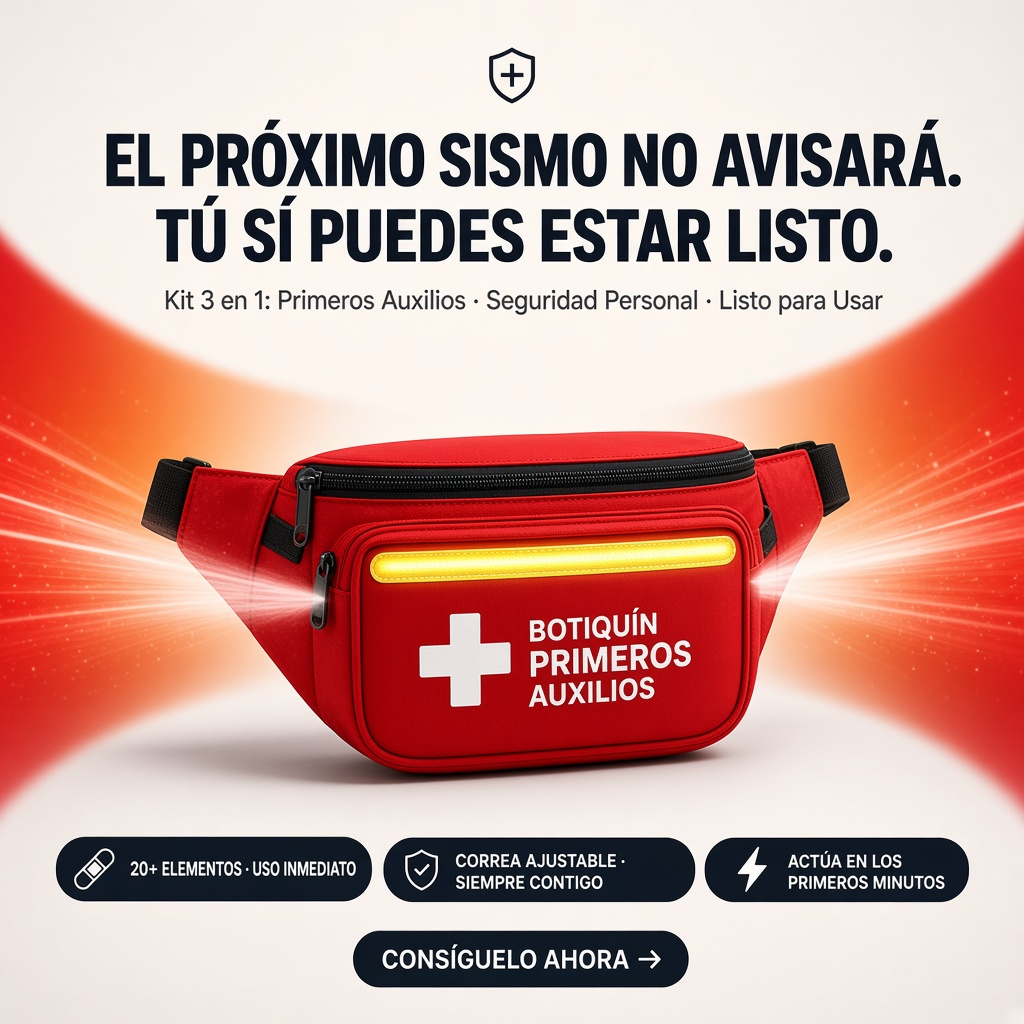 Kit de Primeros Auxilios Completo con Linterna y Pito de Emergencia.