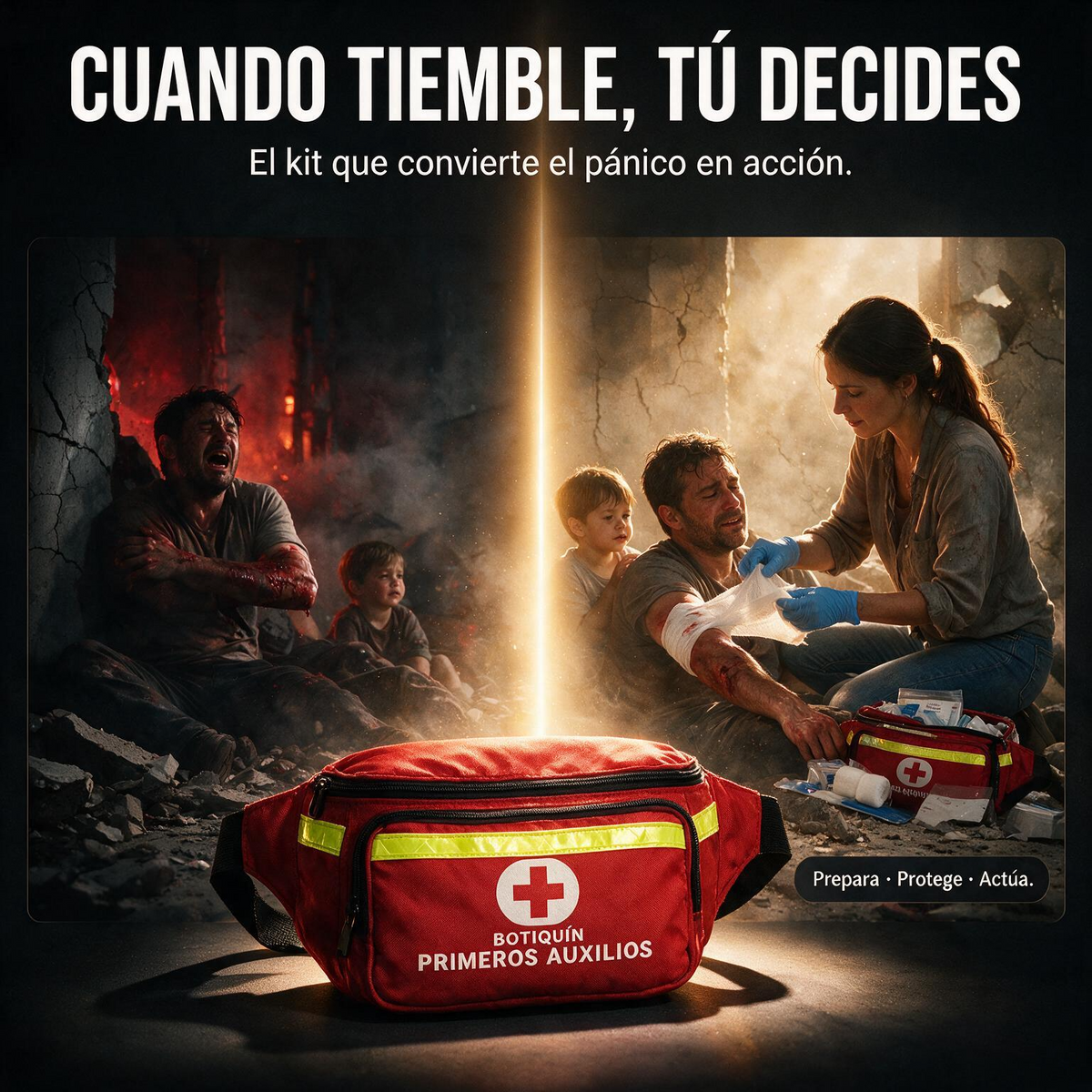 Kit de Primeros Auxilios Completo con Linterna y Pito de Emergencia.
