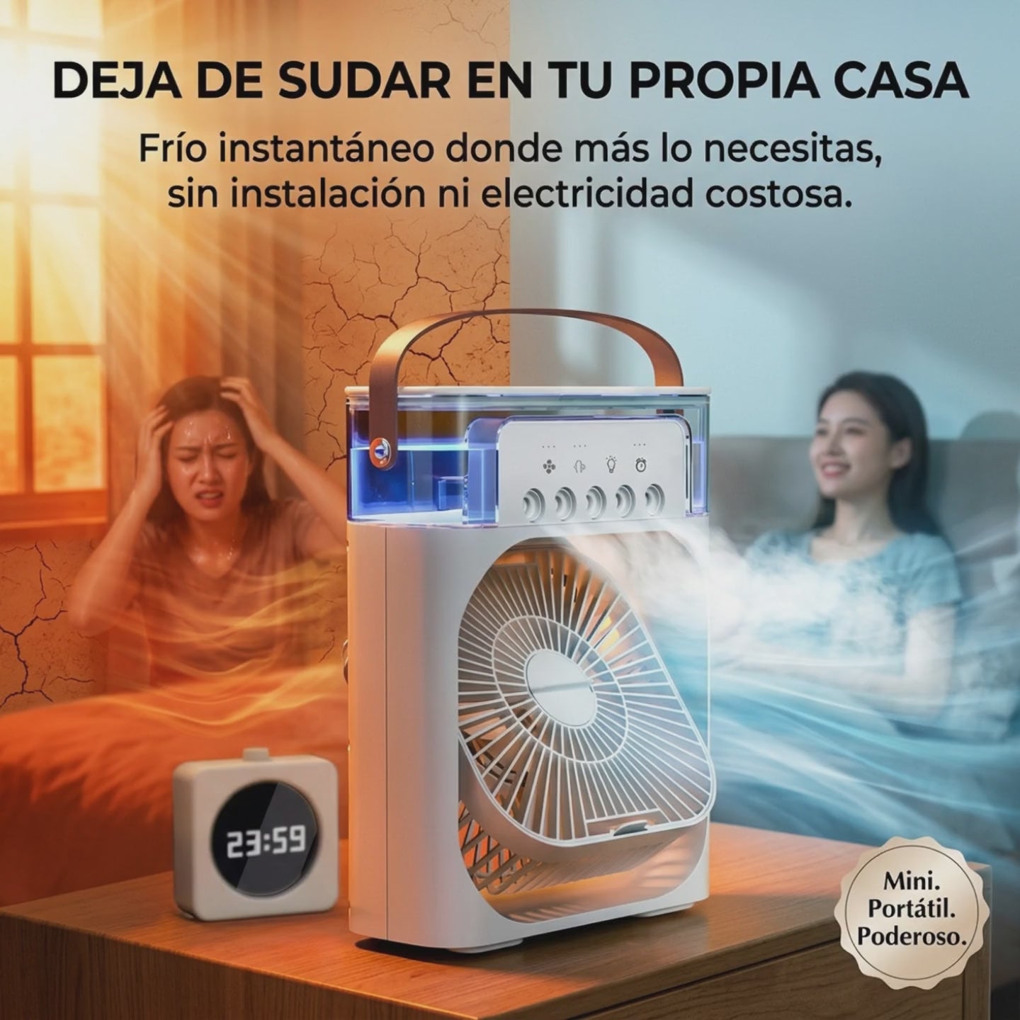 Ventilador Humidificador Portátil 3 en 1 con LED y Aromaterapia USB